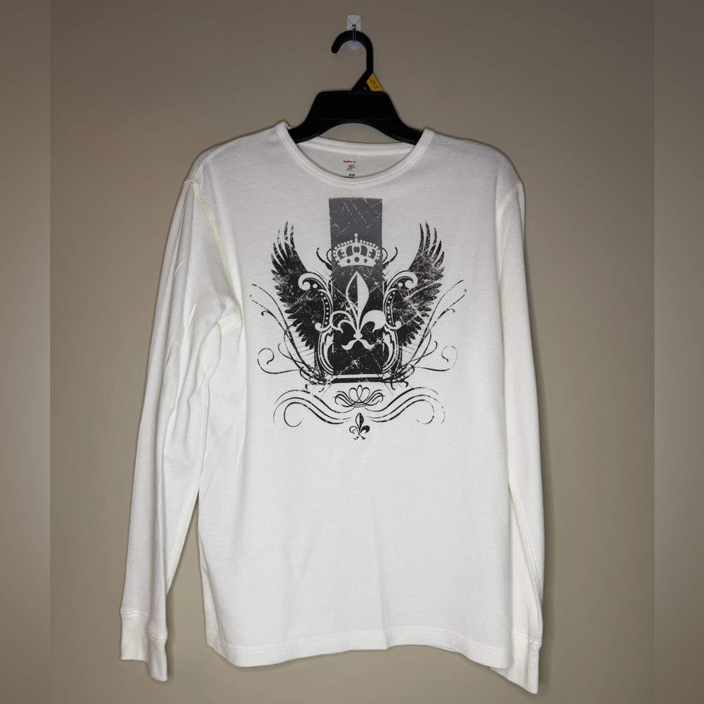 Classic White Long Sleeve Shirt with Graphic Design